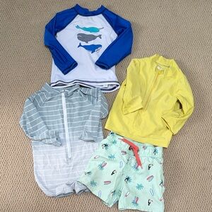 12-18m Swim bundle- H&M, primary, cat & jack rash guards, swim trunks, one piece